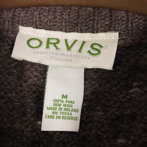 NWOT ORVIS Sweater M IRELAND Fisherman Cable-Knit Pure-New-Wool Crew-Neck Brown - Picture 3 of 8